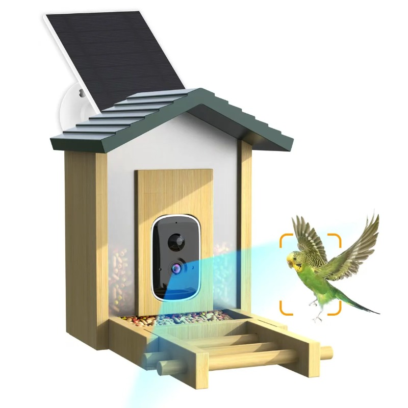 Smart Bird Feeder Camera - 4K KI-Vogelfutterhaus-Kamera, wasserdicht, robustes Design, Outdoor-Bambus-Vogelfutterhaus,